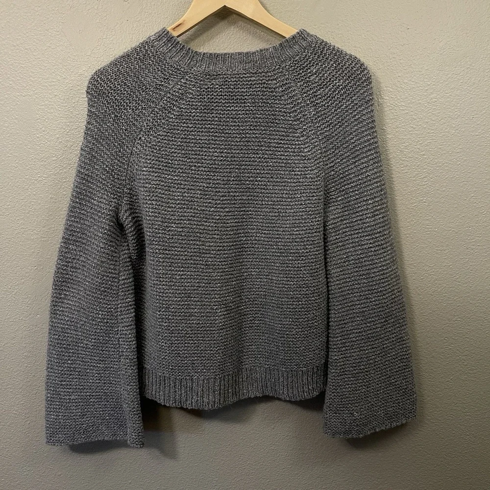 Madewell Knit Trumpet Sleeve Crew Sweater Oversized Gray Cozy Capsule Basic Sz S